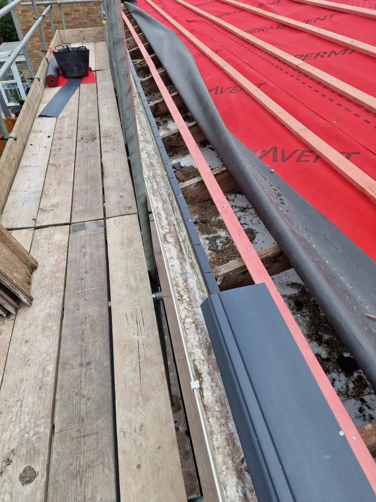 Breathable membrane and battens fitted during a re-roof in St Agnes